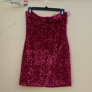 Glamorous One Shoulder Sequin Dress - Fuchsia